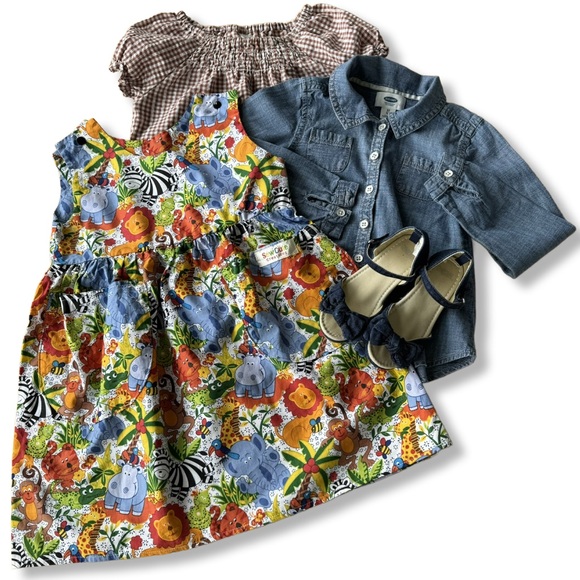 Vintage Toddler Dress, Denim Shirt, Shoes and Checked Shirt - Picture 1 of 11